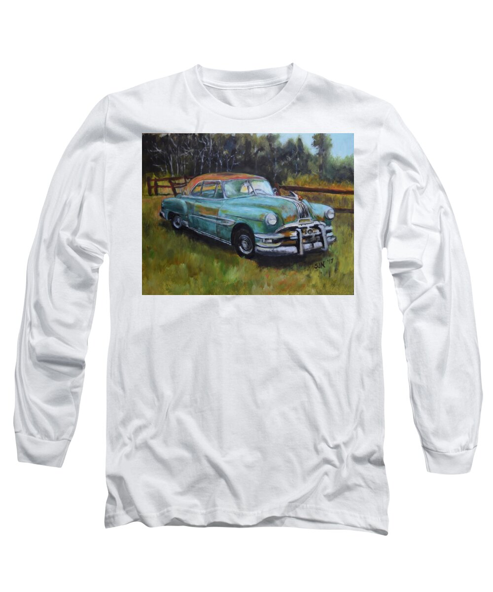 Vintage Car Long Sleeve T-Shirt featuring the painting 1952 Pontiac Chieftain by Sandra Nardone