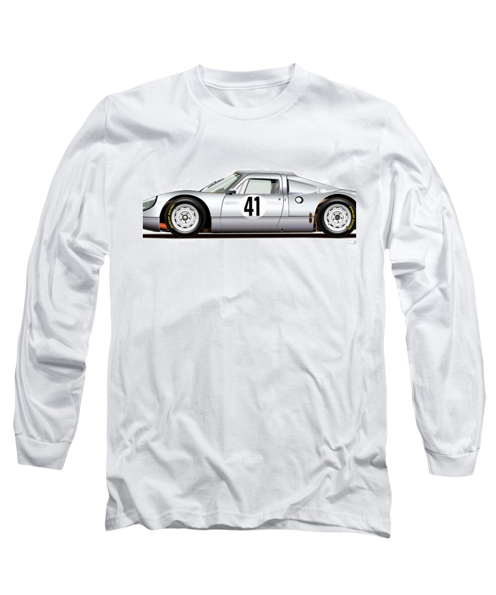 1964 Porsche Carrera 904 Gts Illustration Long Sleeve T-Shirt featuring the digital art 1964 Porsche 904 Carrera Gts by Alain Jamar
