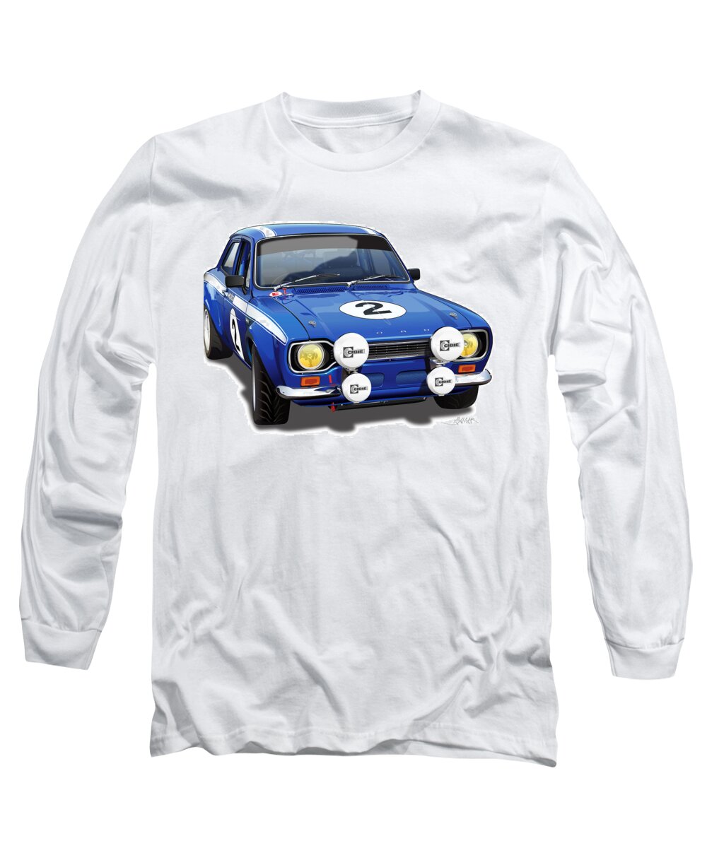 Ford Escort Mexico Illustration Long Sleeve T-Shirt featuring the digital art 1970 Ford Escort Mexico Illustration by Alain Jamar