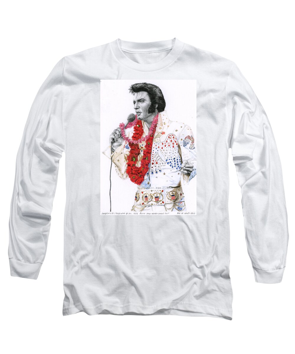 Elvis Long Sleeve T-Shirt featuring the drawing 1973 Aloha Bald Headed Eagle Suit by Rob De Vries