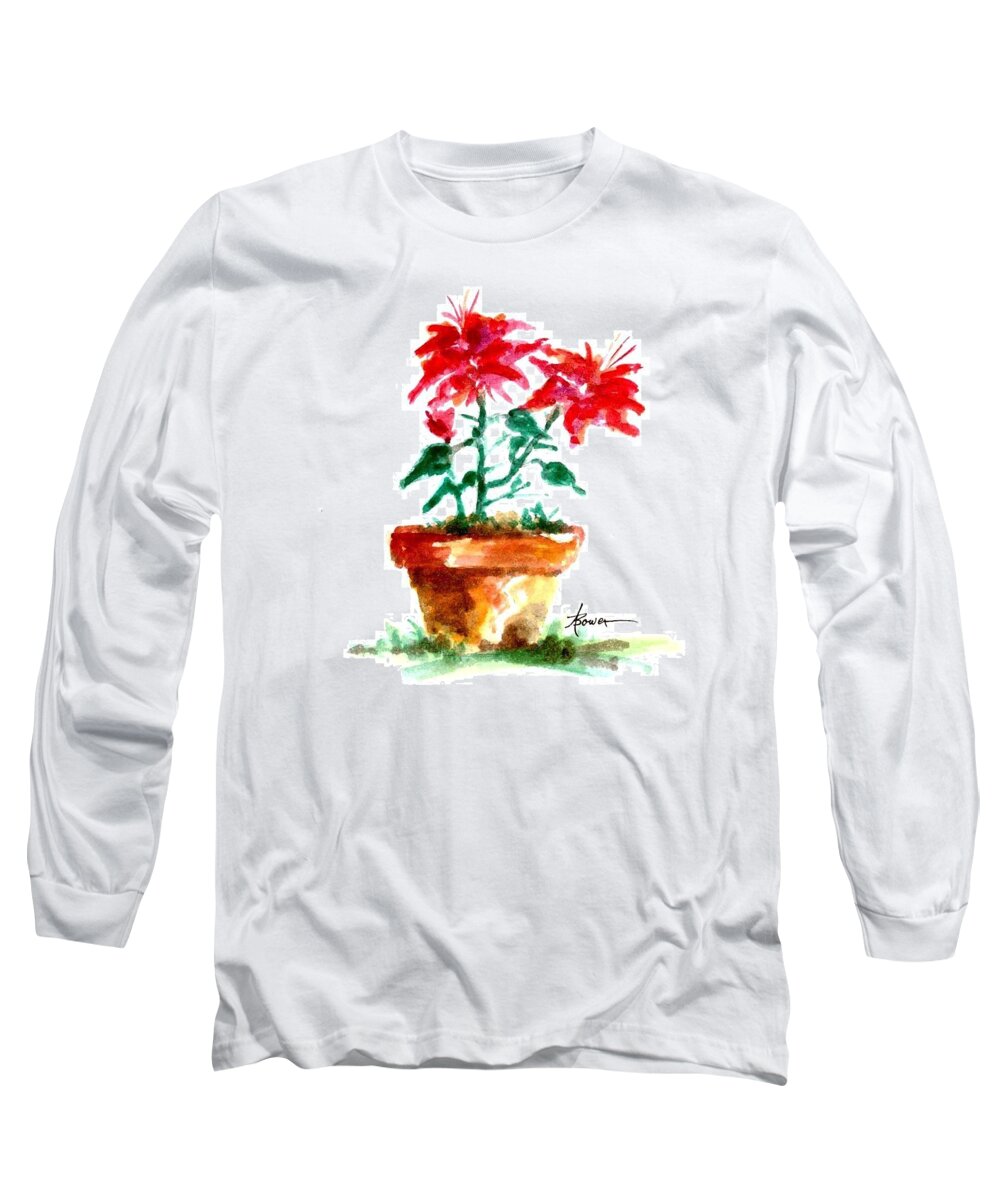 Poinsettias Long Sleeve T-Shirt featuring the painting Cracked Pot by Adele Bower
