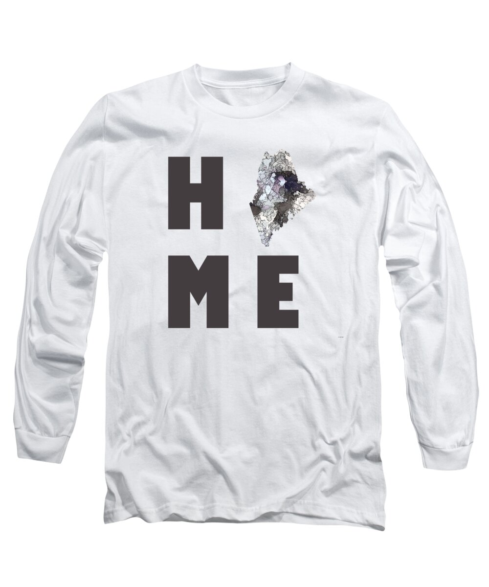 Maine State Map Long Sleeve T-Shirt featuring the digital art Maine State Map #2 by Marlene Watson