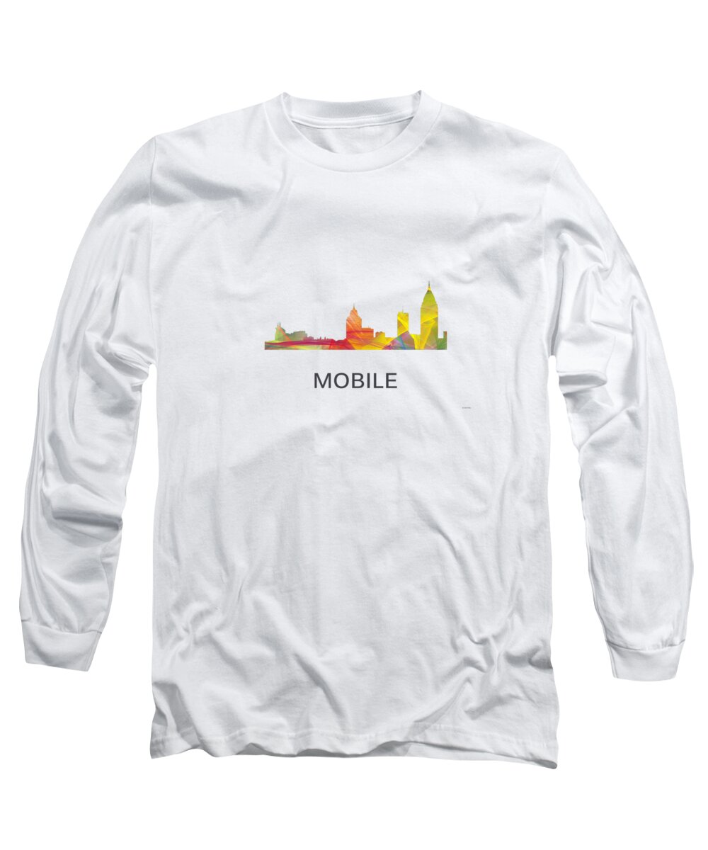 Mobile Alabama Skyline Long Sleeve T-Shirt featuring the digital art Mobile Alabama Skyline #2 by Marlene Watson