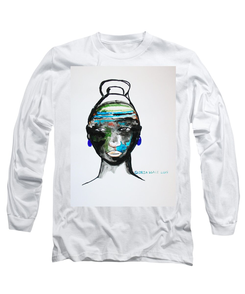 Jesus Long Sleeve T-Shirt featuring the painting Nuer Bride - South Sudan #2 by Gloria Ssali