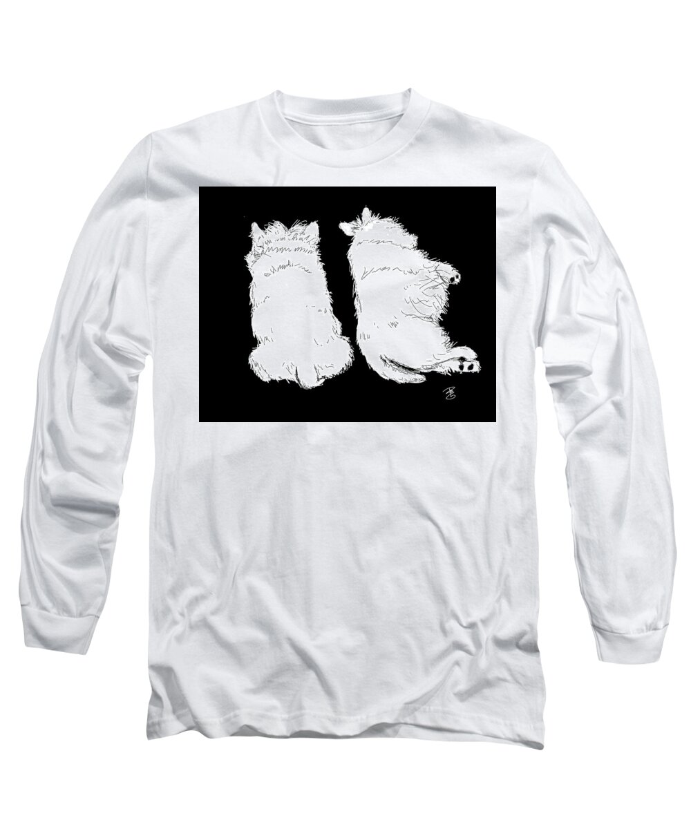 Dog Long Sleeve T-Shirt featuring the digital art 2 Westies Sleeping by Debra Baldwin