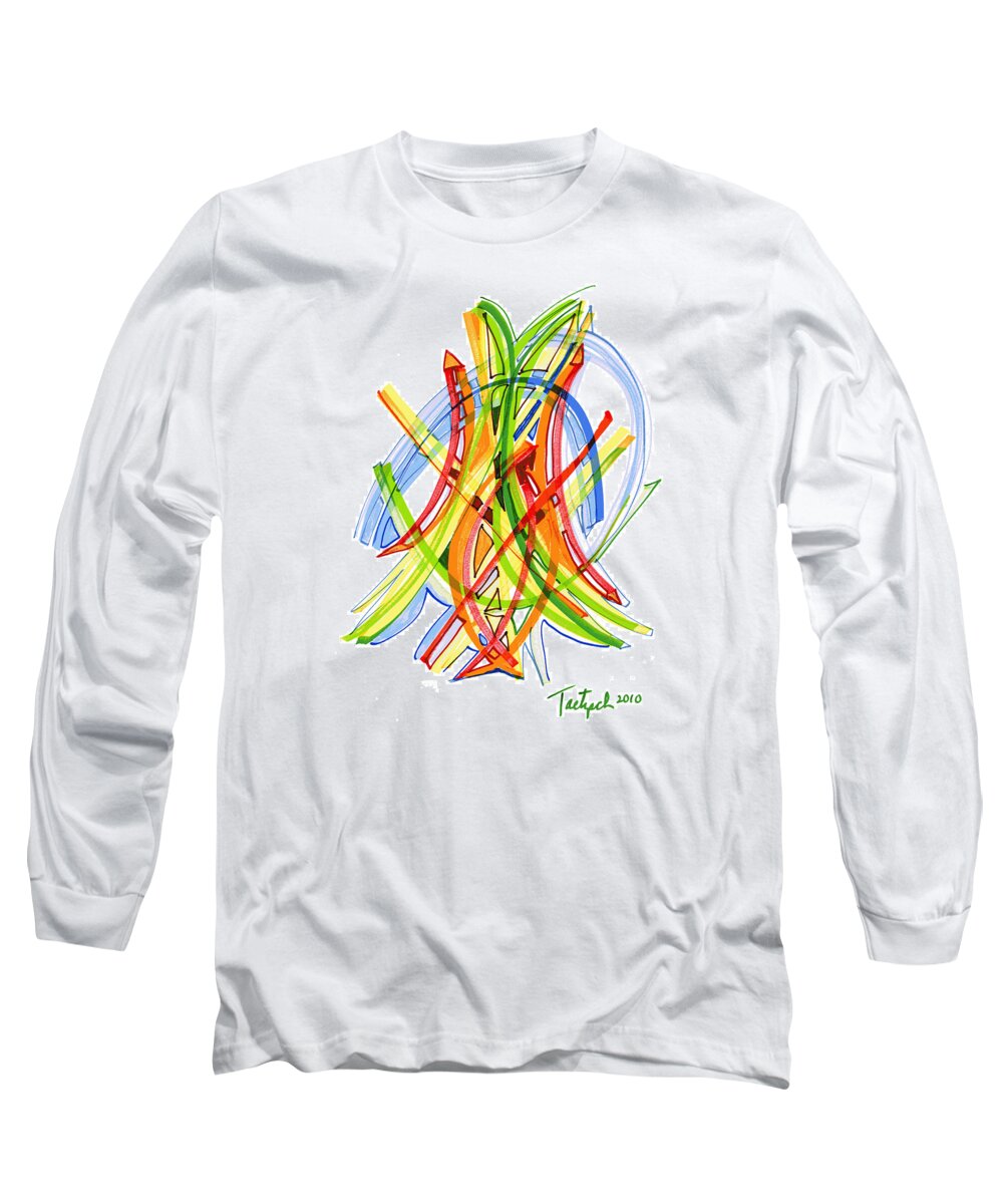 Abstract Art Long Sleeve T-Shirt featuring the drawing 2010 Abstract Drawing Seven by Lynne Taetzsch