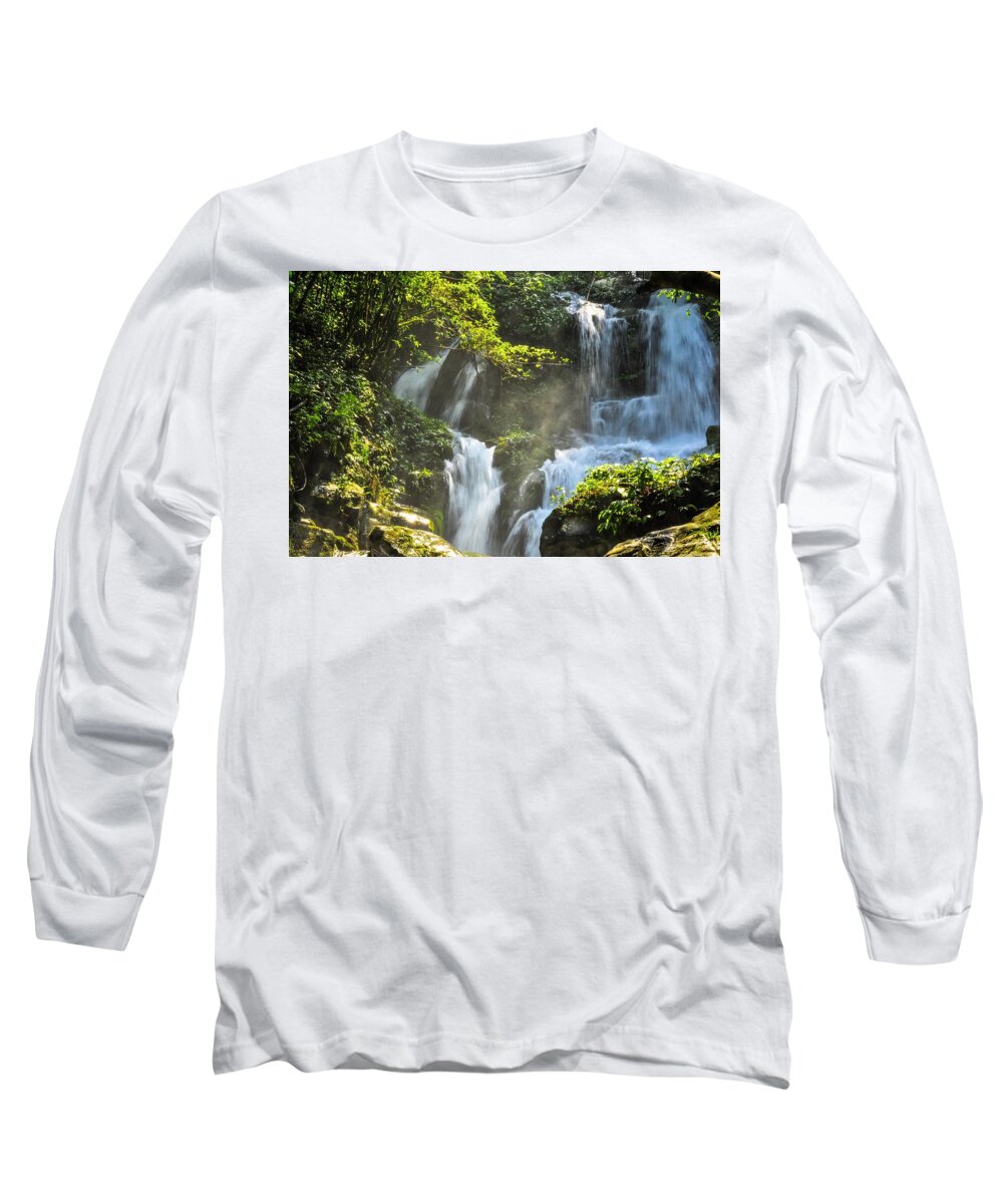 Waterfall Long Sleeve T-Shirt featuring the photograph Waterfall scenery #24 by Carl Ning