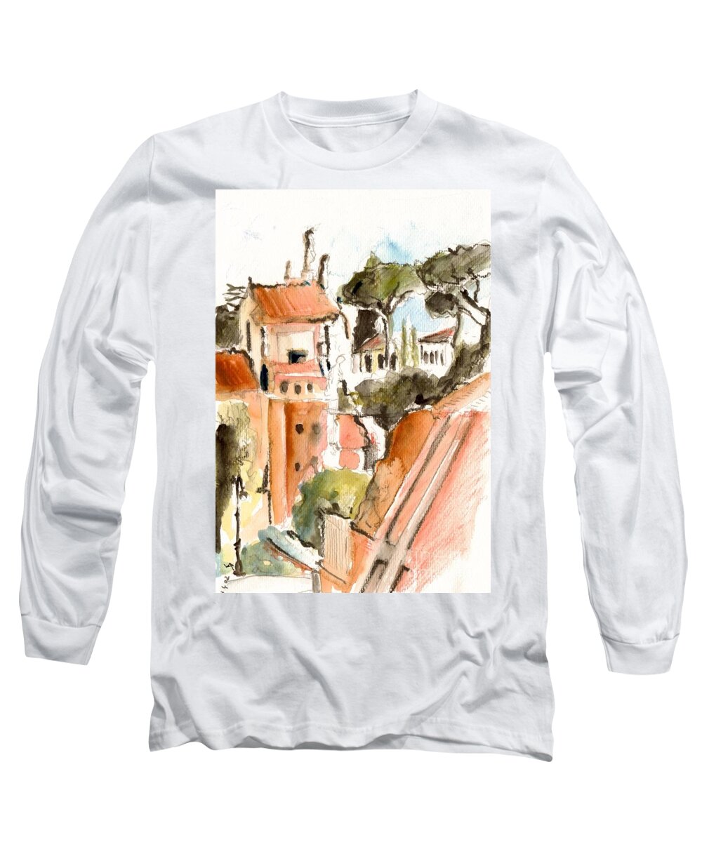 Landscape Long Sleeve T-Shirt featuring the painting Rom Italy #4 by Karina Plachetka