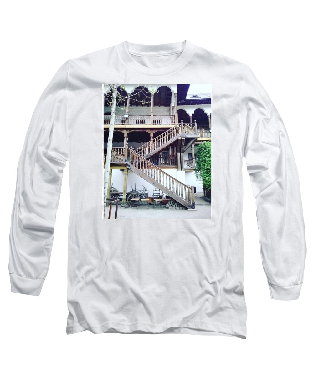 Wood Stairs Long Sleeve T-Shirt featuring the photograph 1808 Manuc Inn Bucharest by Daniela Elena Vilcea