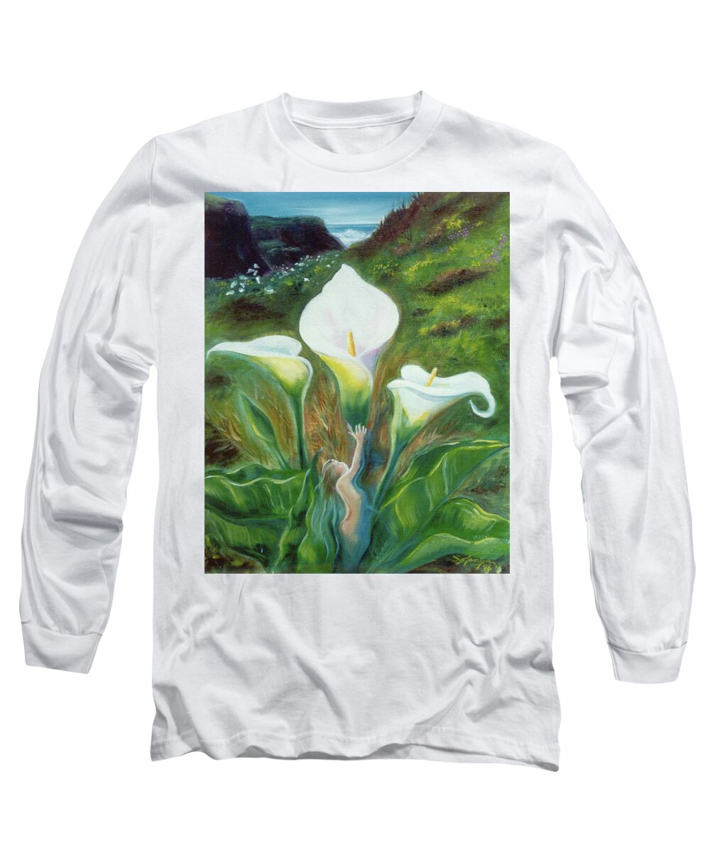 Masks Long Sleeve T-Shirt featuring the painting Lilly Love by Sofanya White