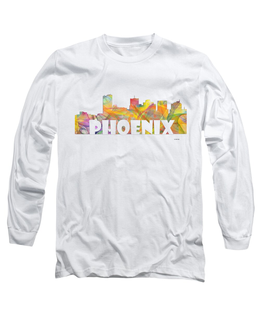 Phoenix Long Sleeve T-Shirt featuring the digital art Phoenix Arizona Skyline #4 by Marlene Watson