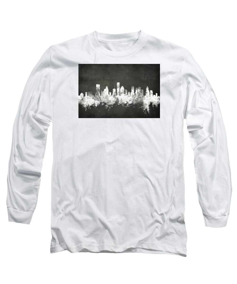 United States Long Sleeve T-Shirt featuring the digital art Houston Texas Skyline #7 by Michael Tompsett