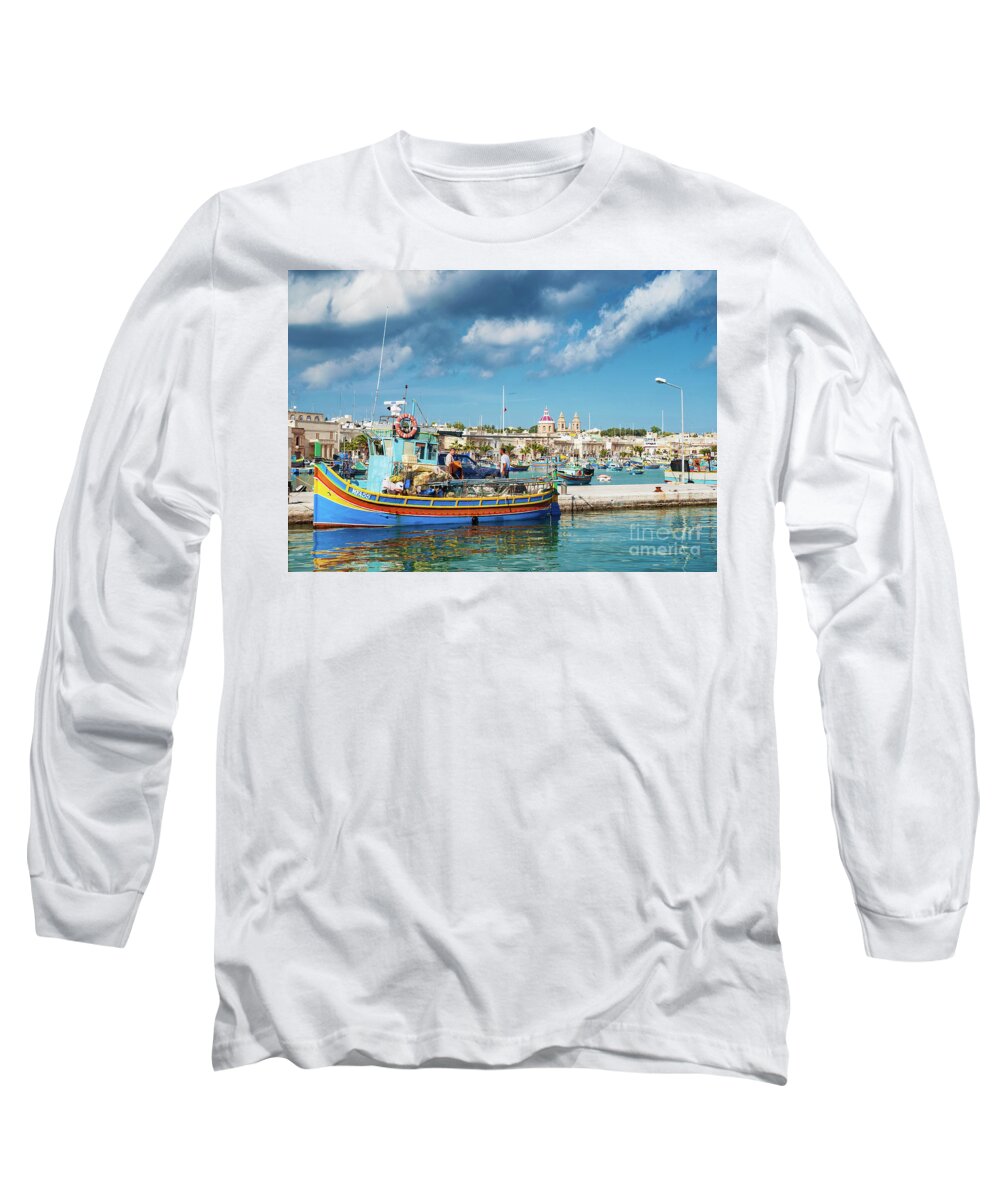 Attraction Long Sleeve T-Shirt featuring the photograph Marsaxlokk Harbour And Traditional Mediterranean Fishing Boats I #7 by JM Travel Photography