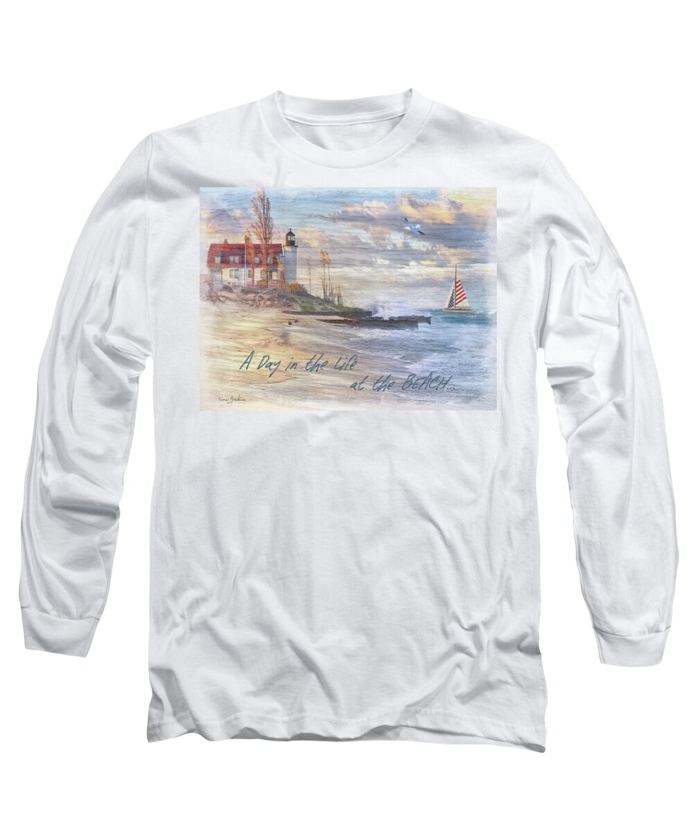 Beach Long Sleeve T-Shirt featuring the digital art A Day in the Life at the Beach by Nina Bradica