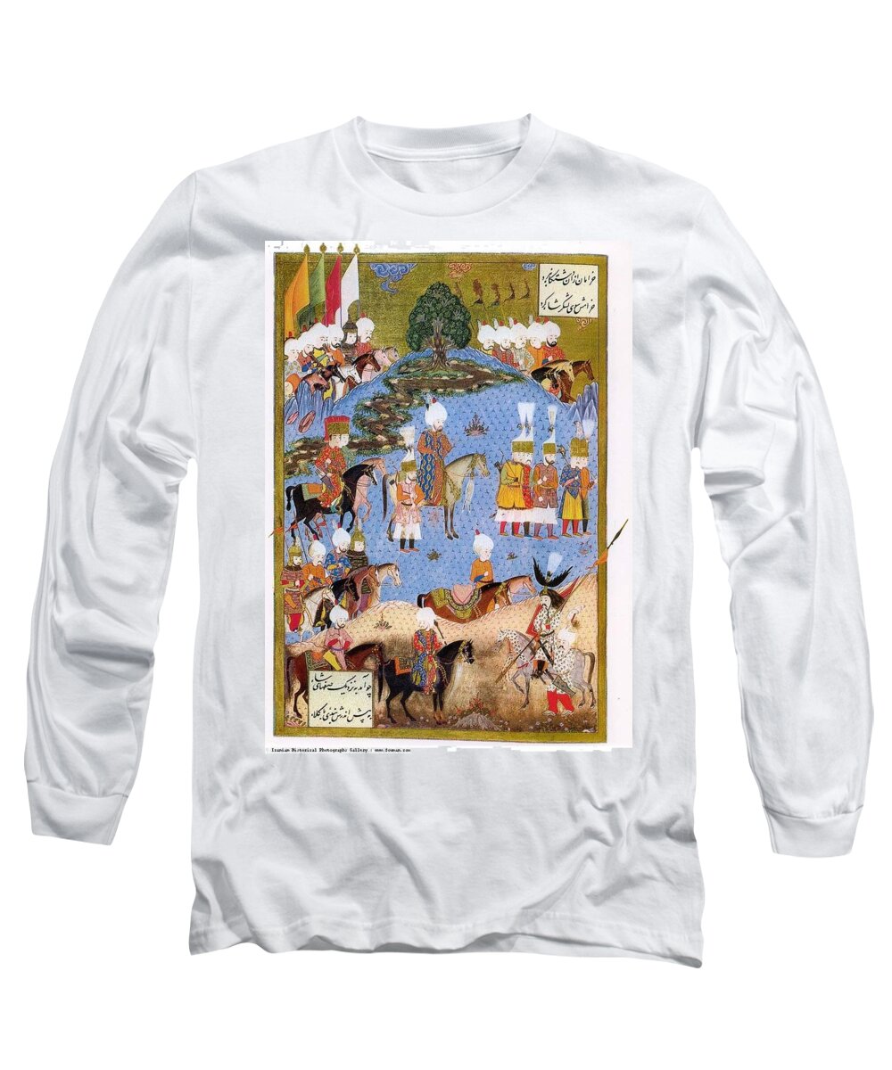 A Miniature Painting Shows Ottoman Victory Over Safavid Ruler And Capturing Of Nakhjevan Sultan Suleyman Forces Long Sleeve T-Shirt featuring the painting A miniature painting shows Ottoman Victory by MotionAge Designs