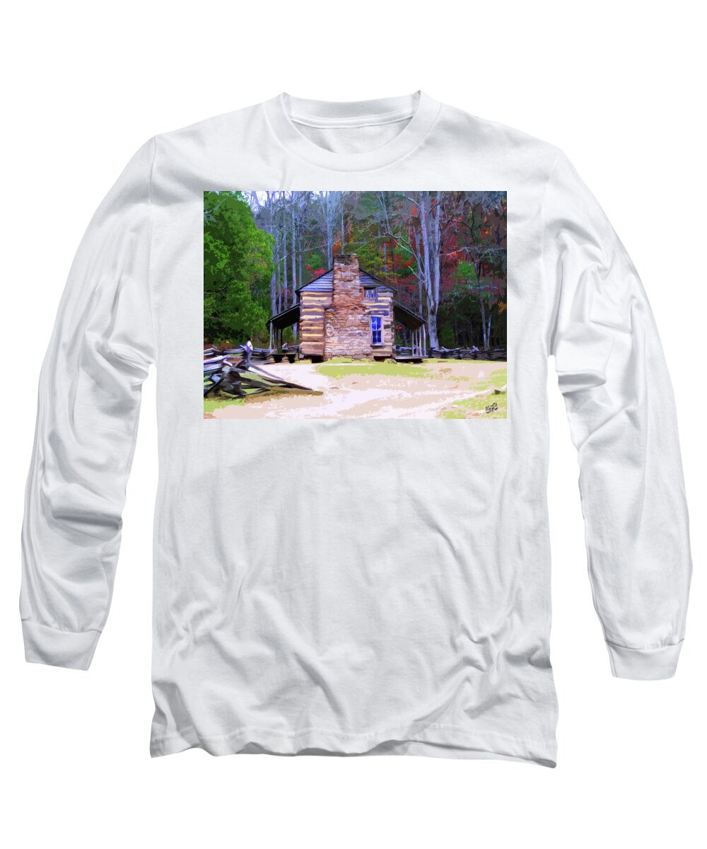 Log Cabin Long Sleeve T-Shirt featuring the painting A Place in the Woods by CHAZ Daugherty