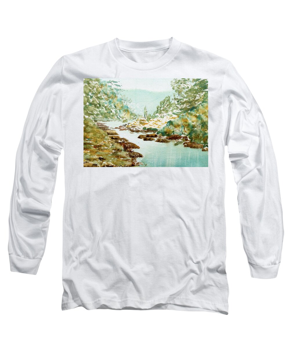 Australia Long Sleeve T-Shirt featuring the painting A Quiet Stream in Tasmania by Dorothy Darden