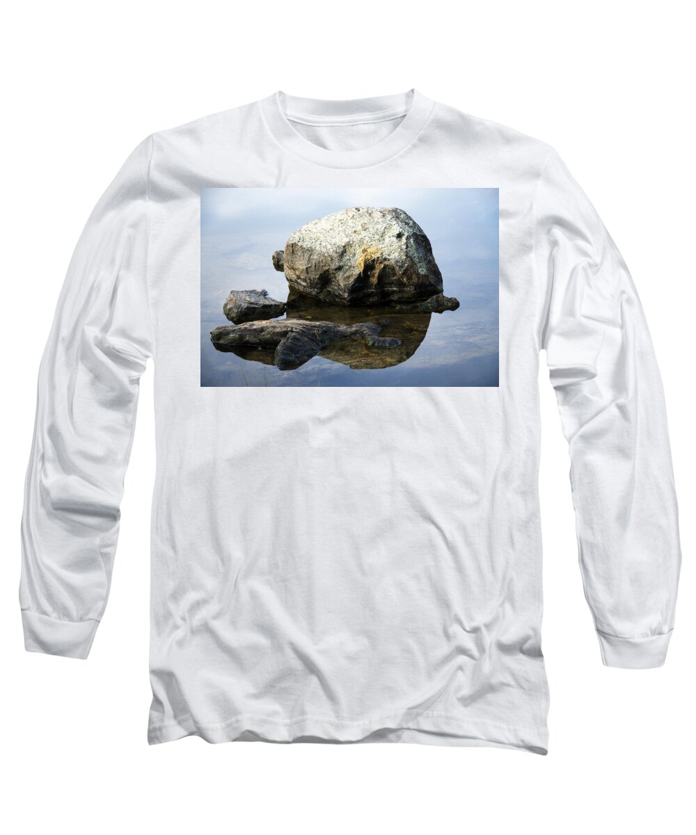 Rock Long Sleeve T-Shirt featuring the photograph A Rock In Still Water by Richard Henne