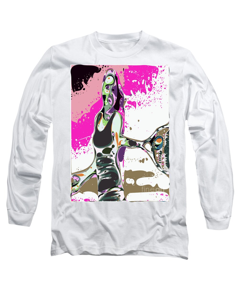  Tennis Long Sleeve T-Shirt featuring the digital art Abstract Female Tennis Player by Chris Butler