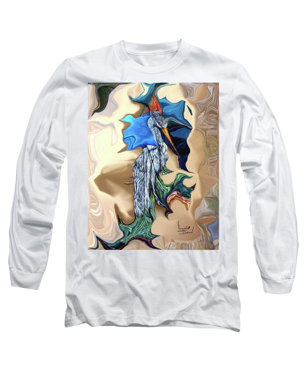 Egret Long Sleeve T-Shirt featuring the painting Abstract by Virginia Bond