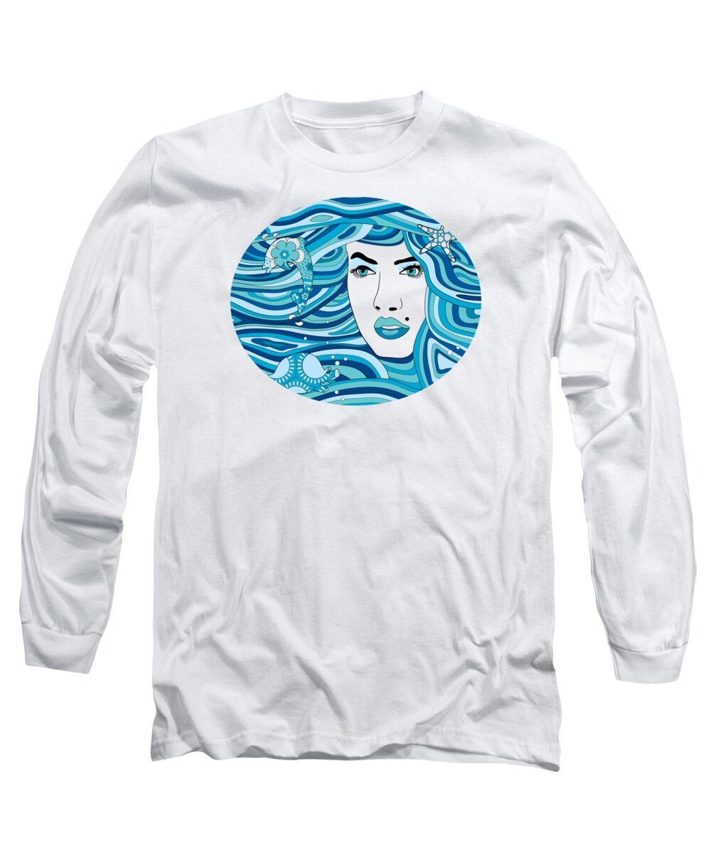 Abstract Long Sleeve T-Shirt featuring the digital art Abstract Water Element by Serena King