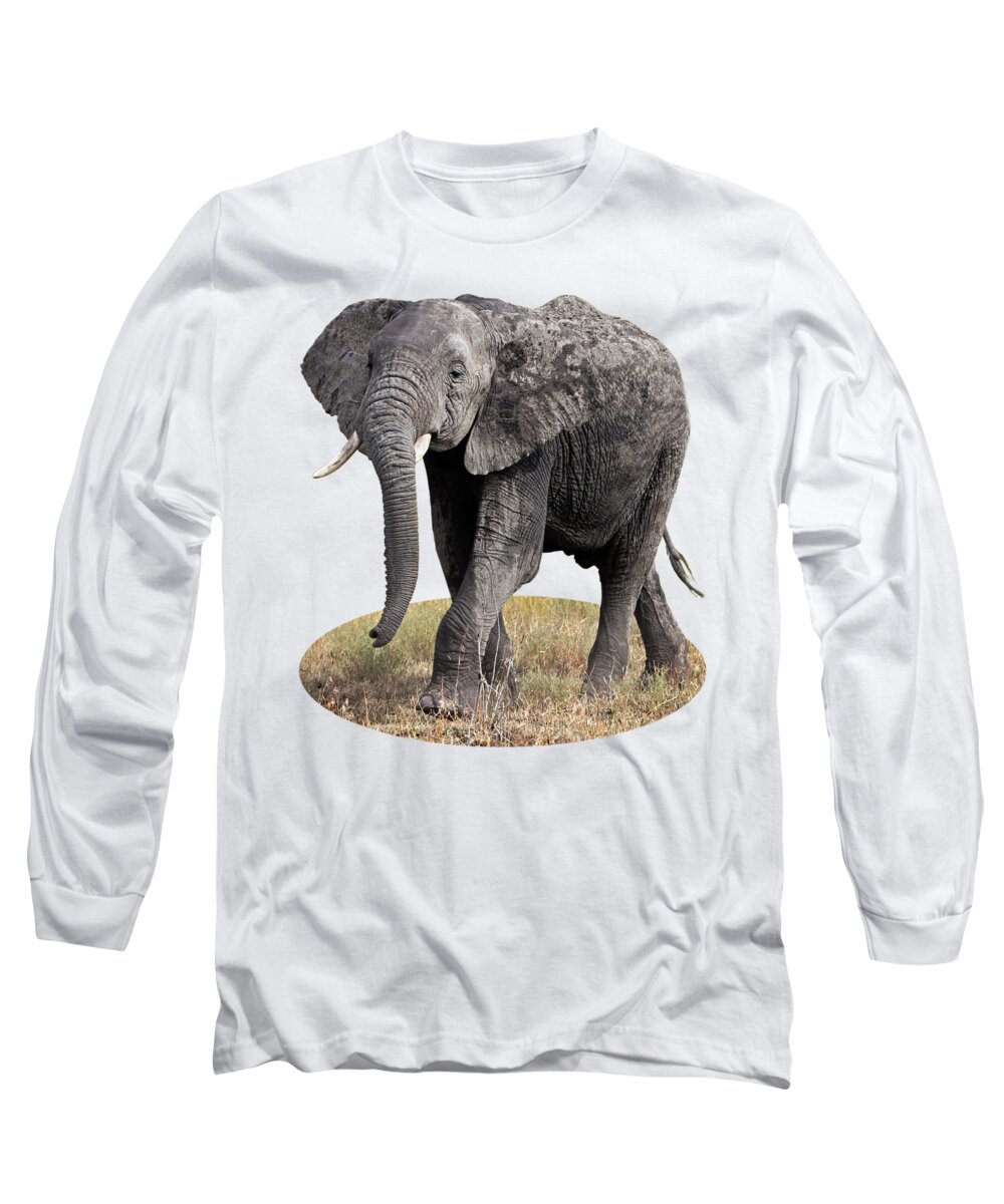 African Wildlife Long Sleeve T-Shirt featuring the photograph African Elephant Happy And Free by Gill Billington