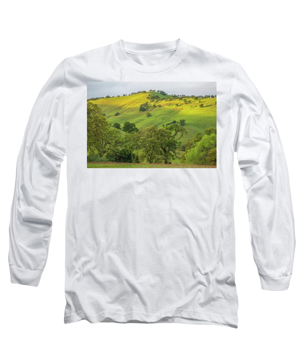 Landscape Long Sleeve T-Shirt featuring the photograph Afternoon Light on Green Hills by Marc Crumpler