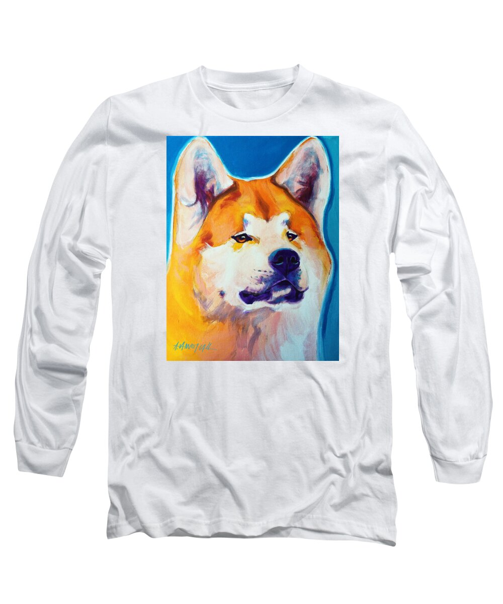 Akita Long Sleeve T-Shirt featuring the painting Akita - Apricot by Dawg Painter