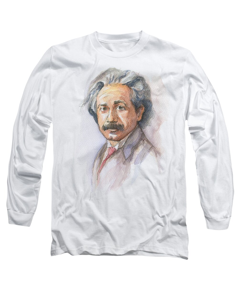 Albert Einstein Long Sleeve T-Shirt featuring the painting Albert Einstein by Olga Shvartsur