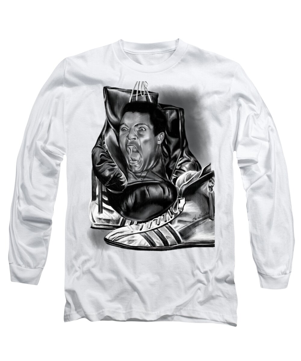 Muhammed Long Sleeve T-Shirt featuring the drawing ALI by Terri Meredith