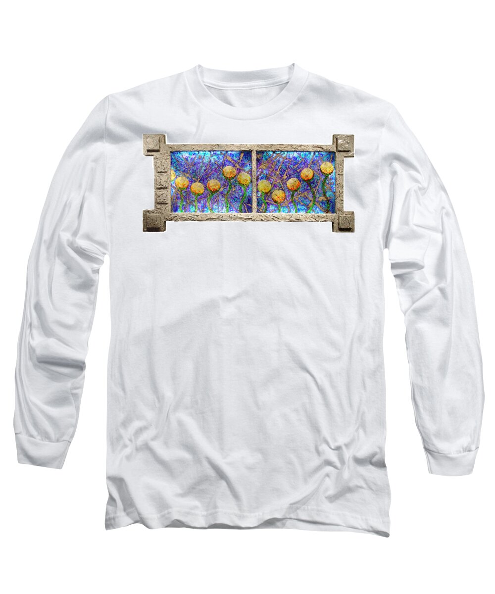 Hand Painted Glass Long Sleeve T-Shirt featuring the mixed media Alien Flowers by Christopher Schranck