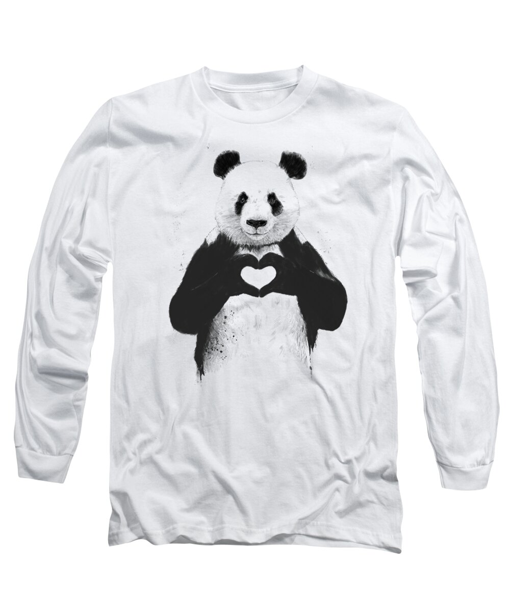 Panda Long Sleeve T-Shirt featuring the painting All you need is love by Balazs Solti