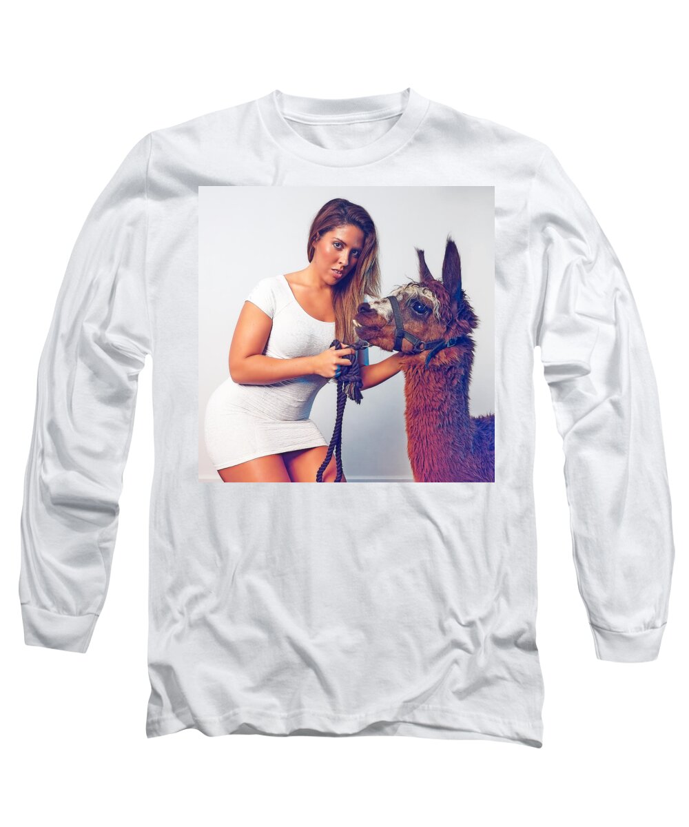 Alpaca Long Sleeve T-Shirt featuring the photograph Alpaca Mr. Tex and Breanna by TC Morgan