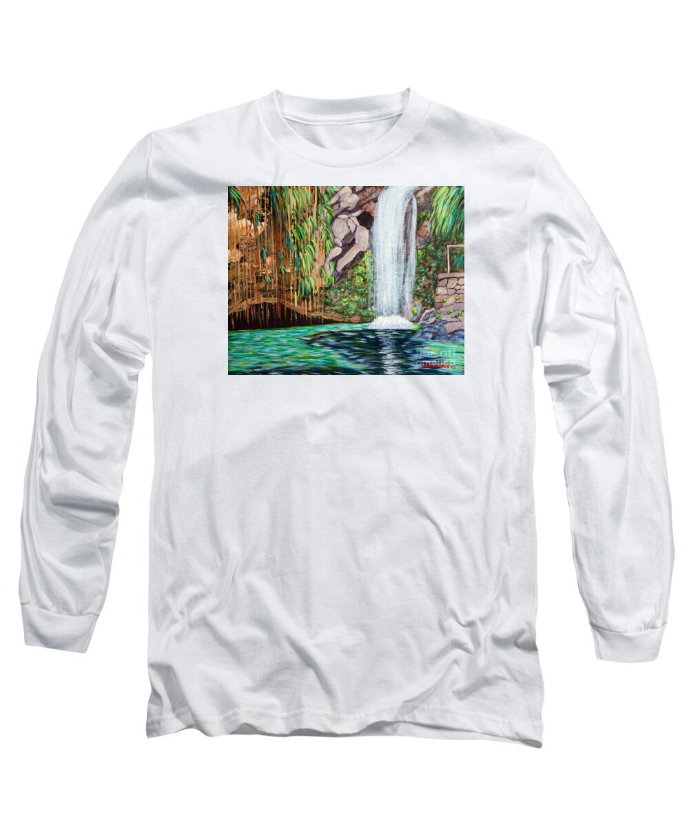 Annandale Waterfall Long Sleeve T-Shirt featuring the painting Annandale Waterfall by Laura Forde