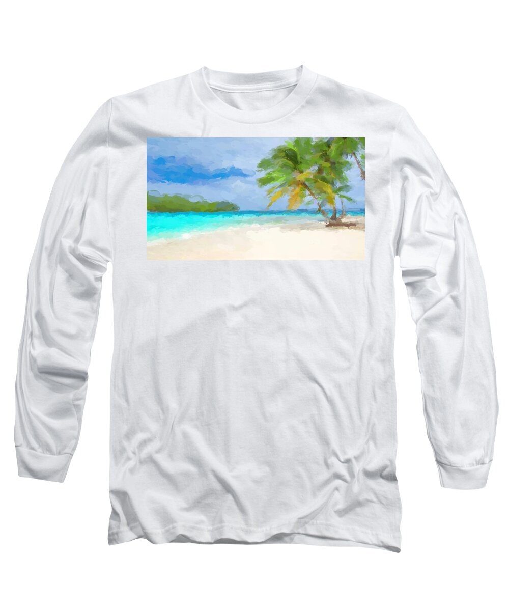 Anthony Fishburne Long Sleeve T-Shirt featuring the mixed media Another day in paradise by Anthony Fishburne