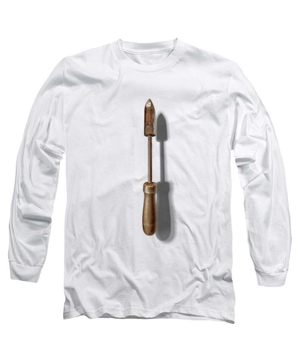 Hand Tool Long Sleeve T-Shirt featuring the photograph Antique Soldering Iron Floating on White by YoPedro