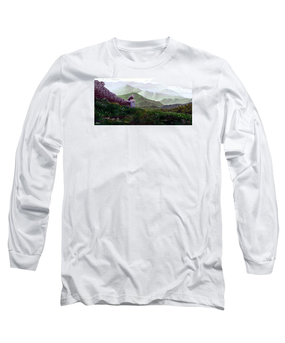 Italy Long Sleeve T-Shirt featuring the painting Antonio Atop La Rocca de Monte Calvo by Albert Puskaric