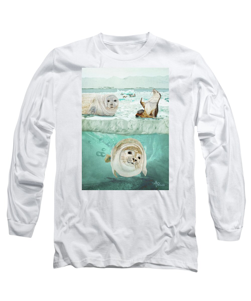 Sea Lion Long Sleeve T-Shirt featuring the painting Arctic Expedition by Angeles M Pomata