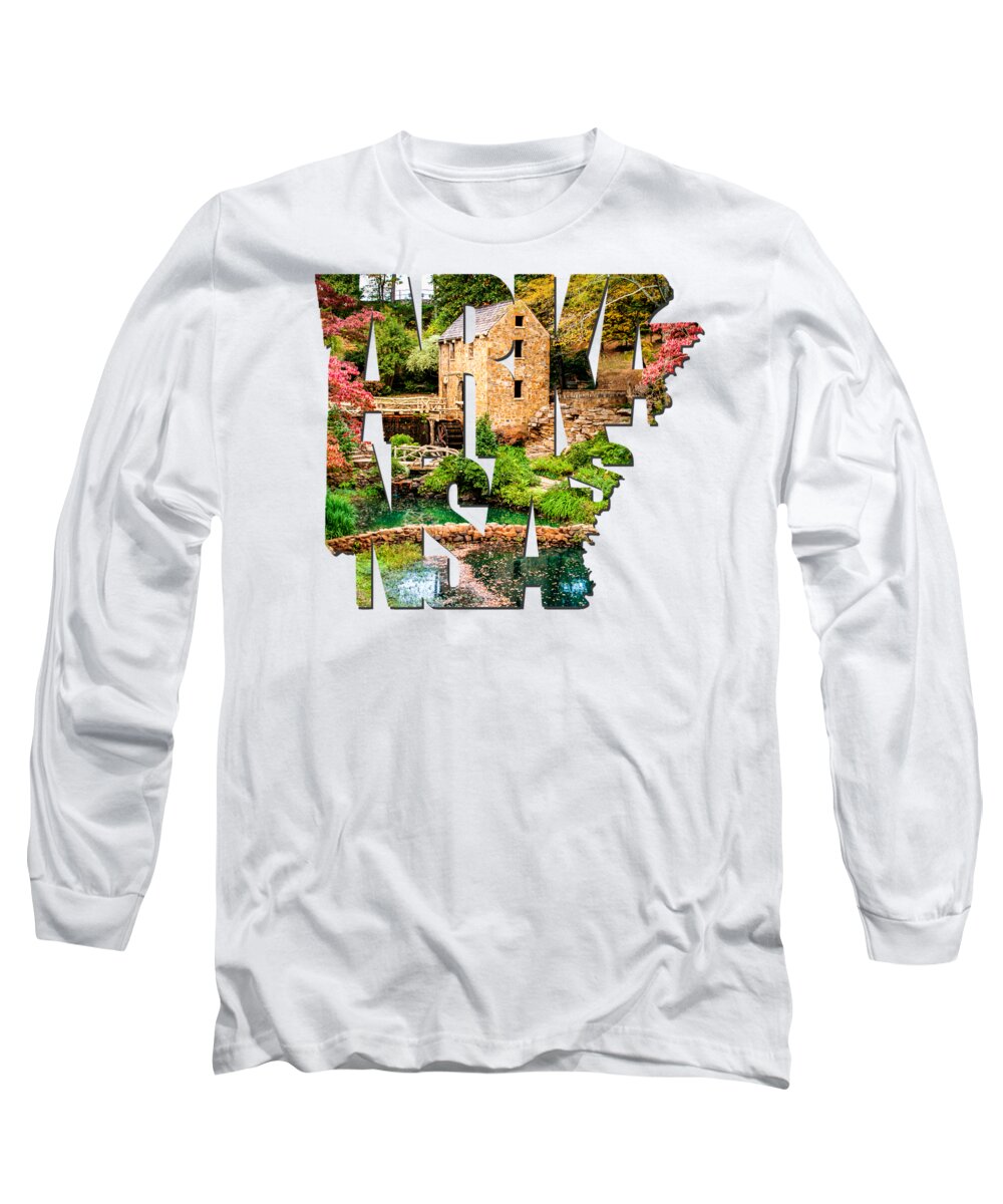 Arkansas Long Sleeve T-Shirt featuring the photograph Arkansas Typography - Afternoon At The Old Mill - Arkansas by Gregory Ballos