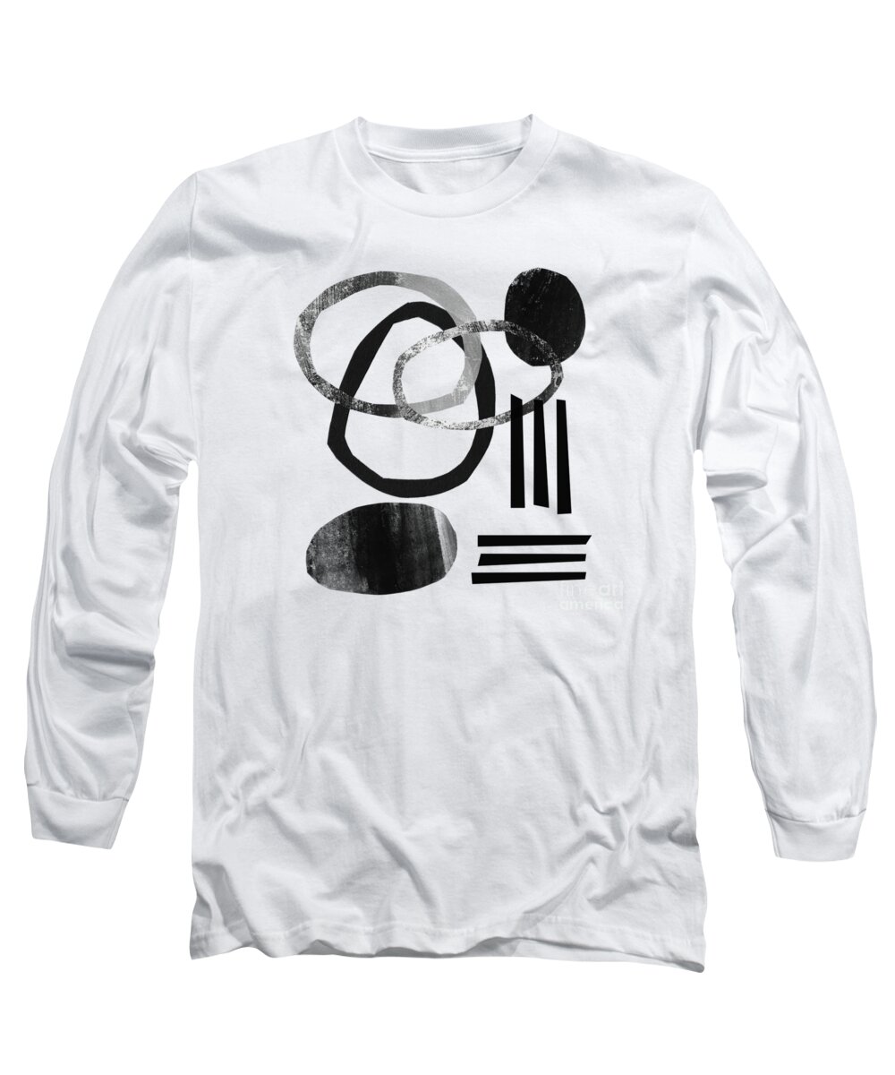 Black And White Abstract Long Sleeve T-Shirt featuring the mixed media Black and White- Abstract Art by Linda Woods