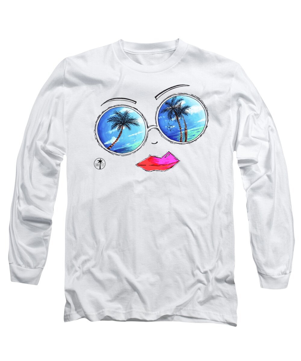 Sunglasses Long Sleeve T-Shirt featuring the painting Tropical Reflection PoP Art Painting from the Aroon Melane 2015 Collection by MADART by Megan Aroon