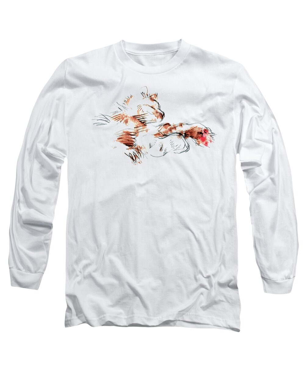 Cats Long Sleeve T-Shirt featuring the mixed media Merph Chillin' - pet portrait by Carolyn Weltman