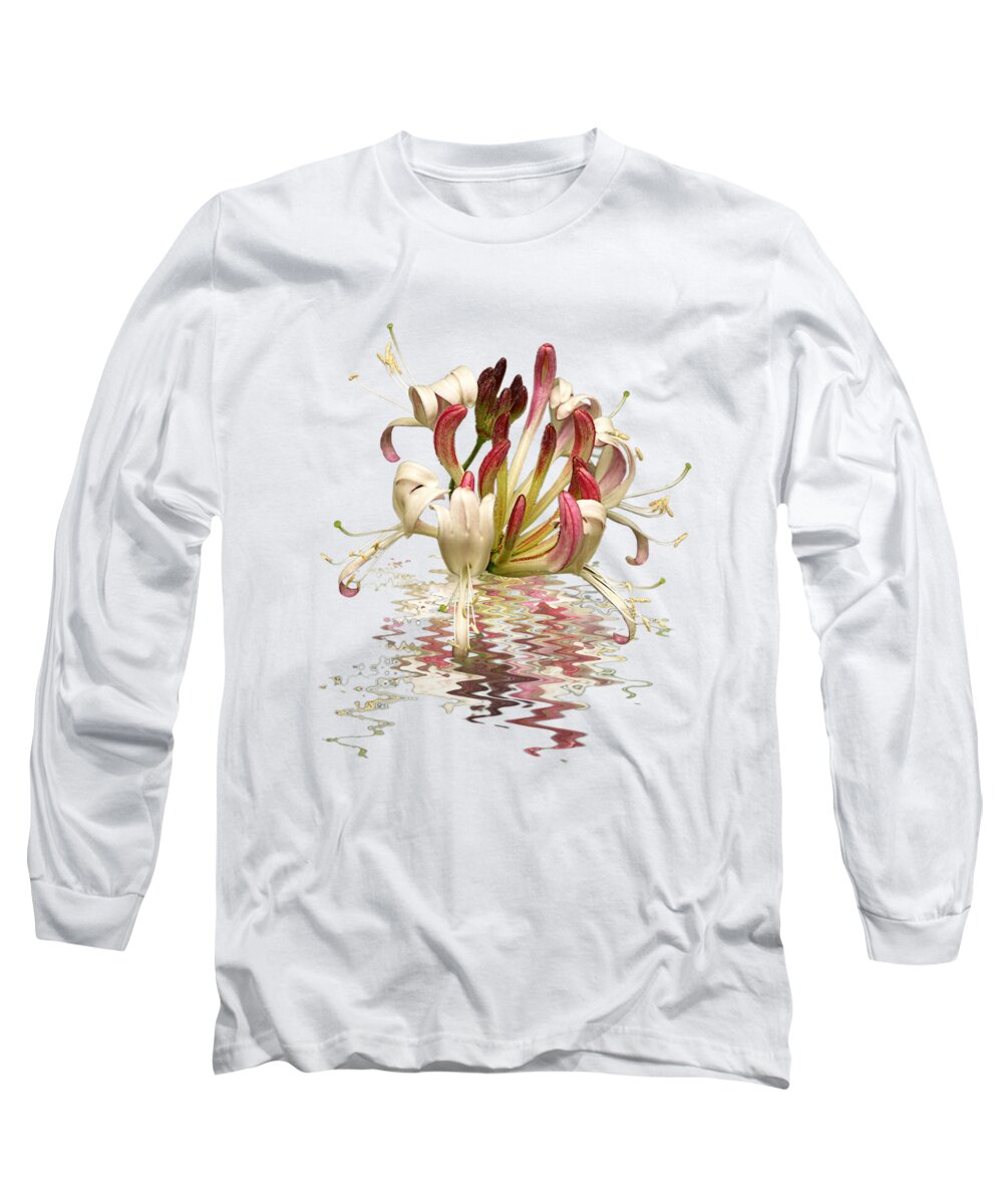 Pink Flower Long Sleeve T-Shirt featuring the photograph Honeysuckle Reflections by Gill Billington