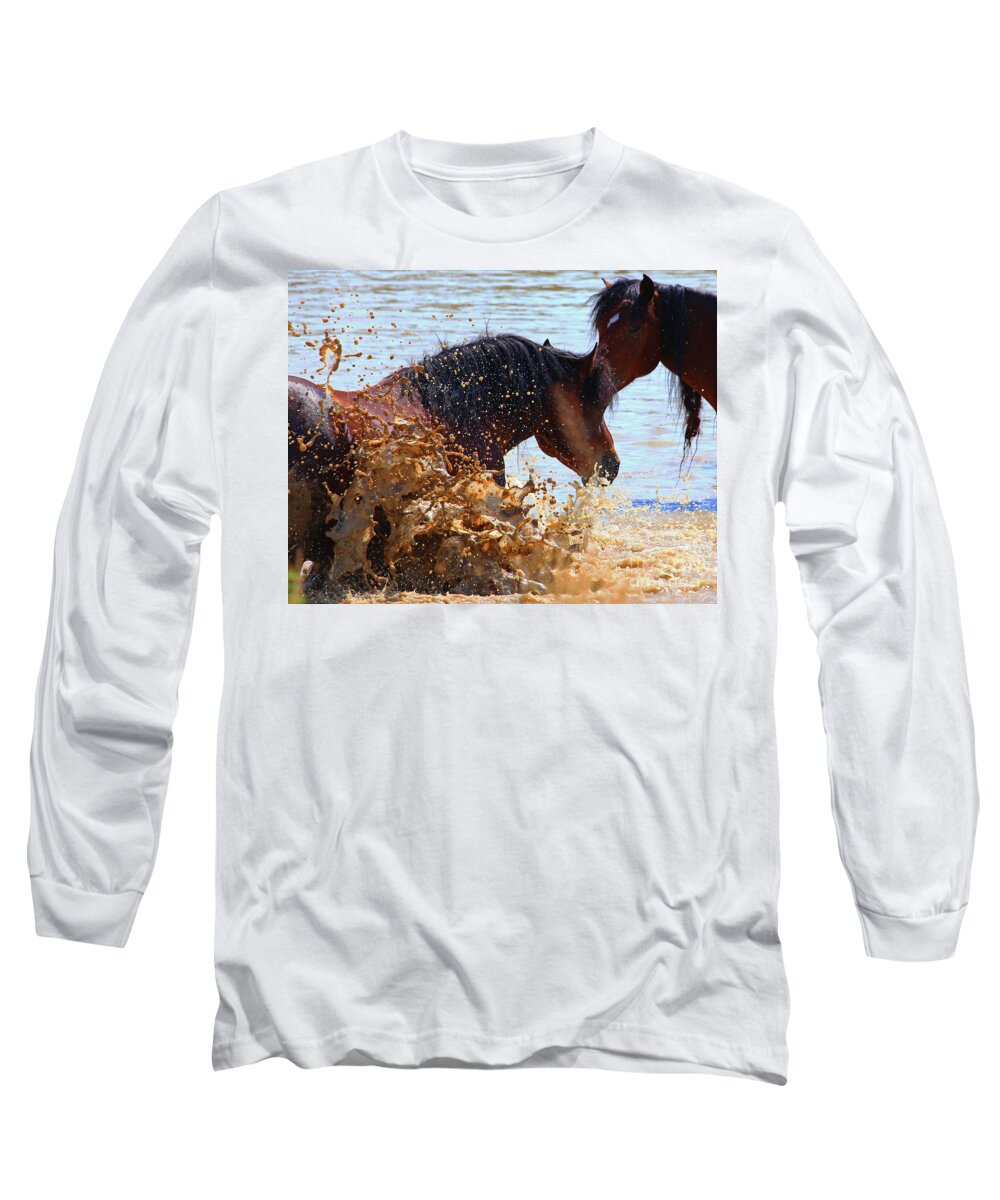 Wild Horse Long Sleeve T-Shirt featuring the photograph At the Watering Hole by Marty Fancy