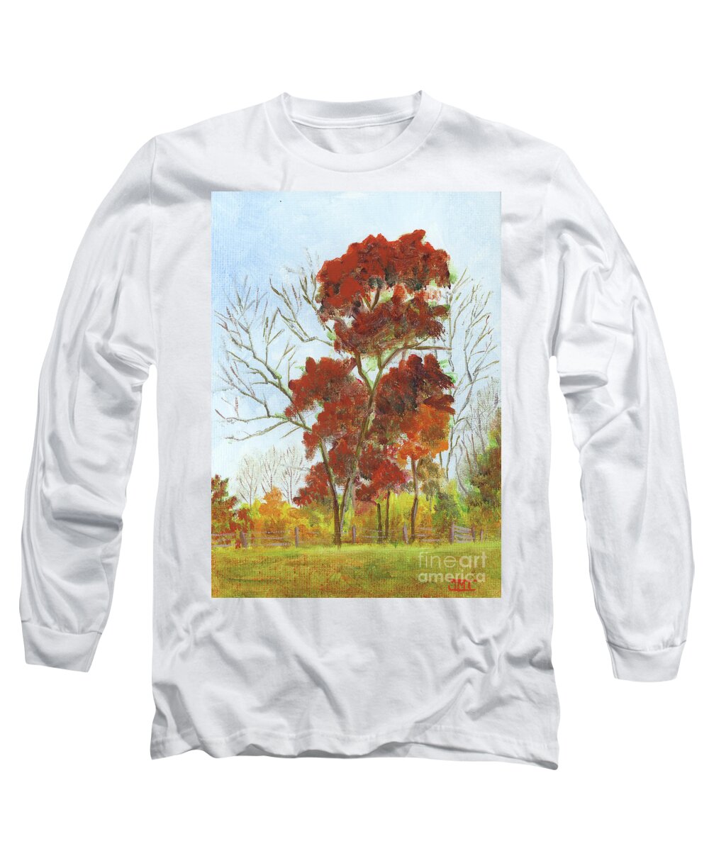 Autumn Long Sleeve T-Shirt featuring the painting Autumn Red by Jackie Irwin