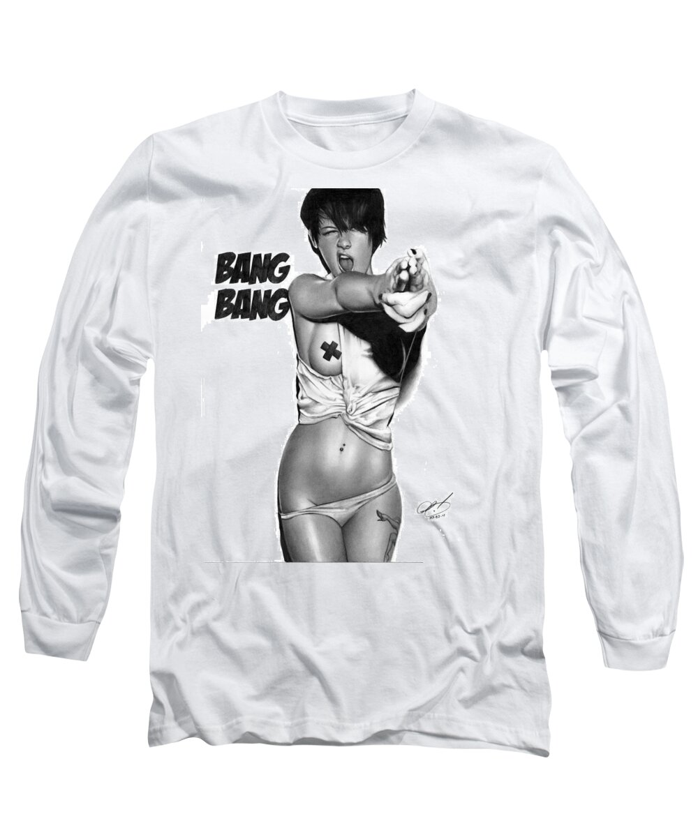 Pete Long Sleeve T-Shirt featuring the drawing Bang Bang by Pete Tapang