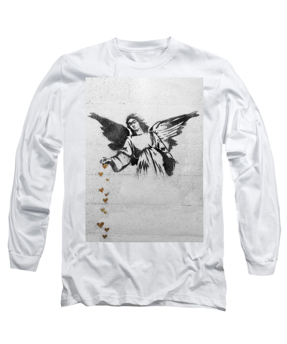 Banksy Long Sleeve T-Shirt featuring the photograph Banksy Angel by Munir Alawi