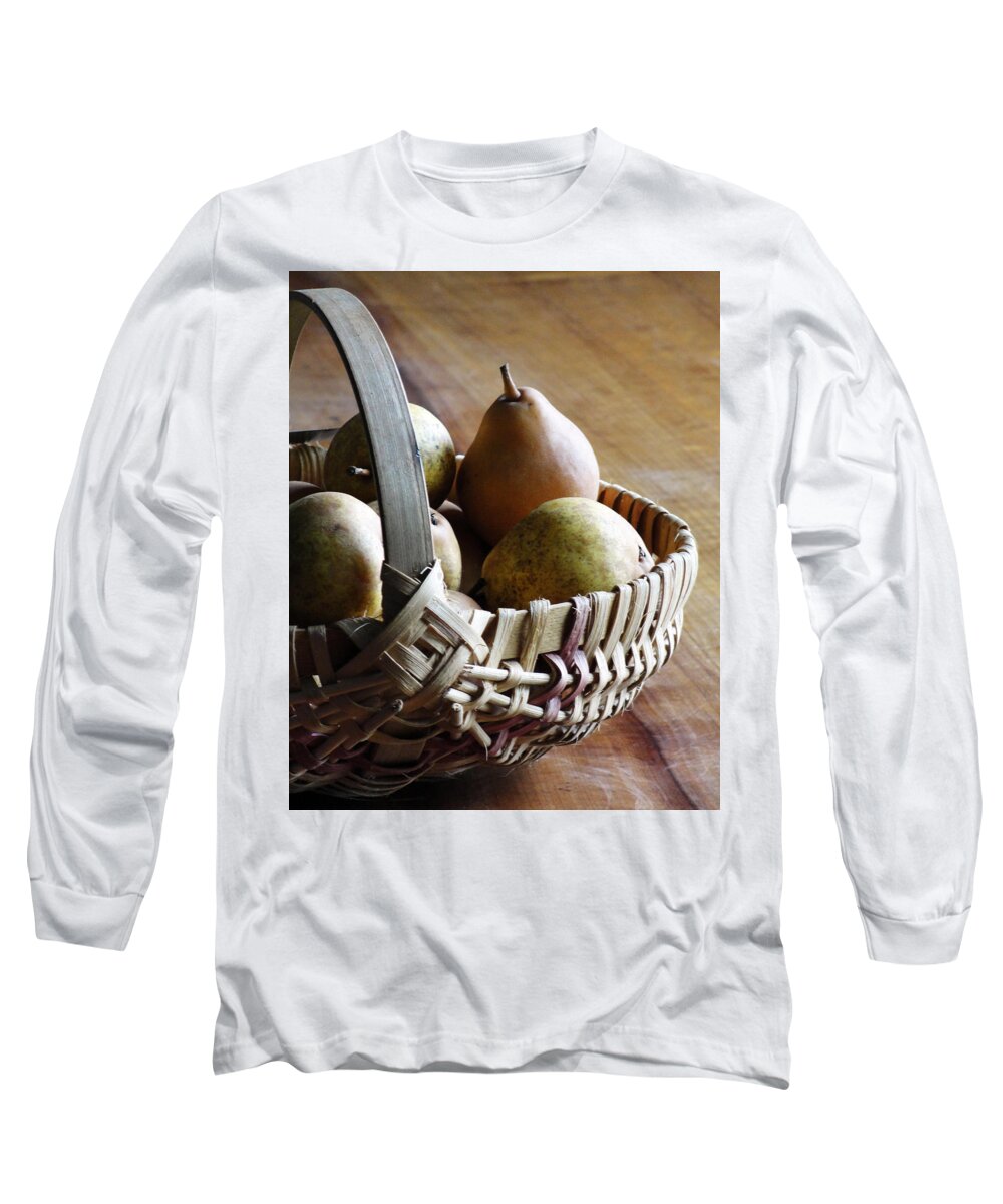 Handmade Basket Long Sleeve T-Shirt featuring the digital art Basket and Pears by Jana Russon