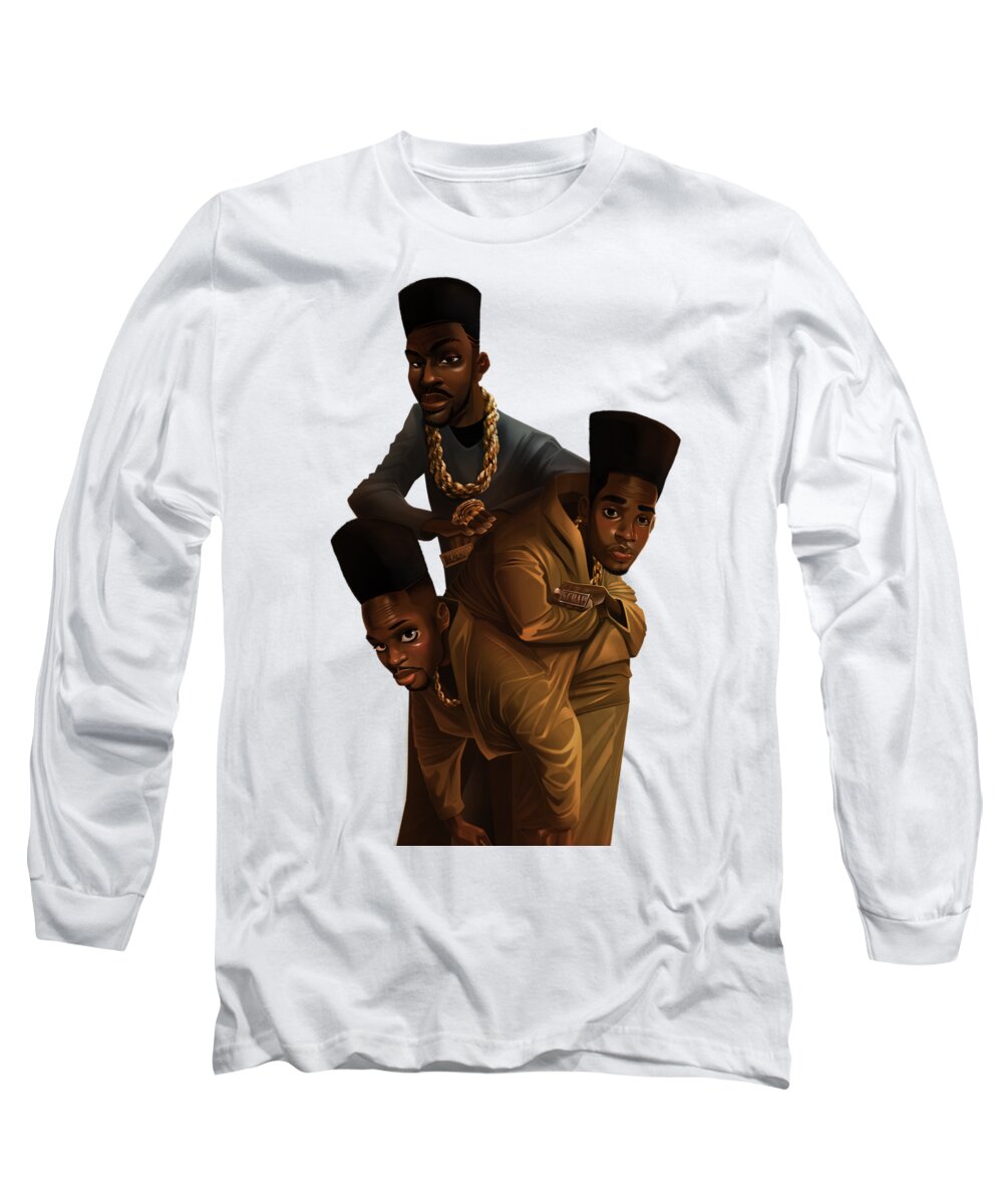 Big Daddy Kane Long Sleeve T-Shirt featuring the drawing BDK white bg by Nelson Dedos Garcia