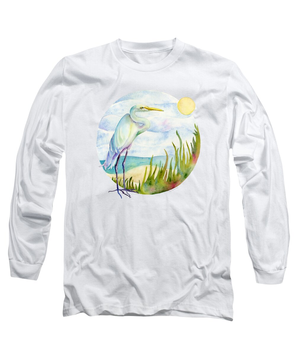 White Bird Long Sleeve T-Shirt featuring the painting Beach Heron by Amy Kirkpatrick